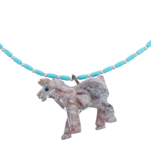 Bead Turquoise Authentic Sterling Silver Horse Pendant Necklace BX120723