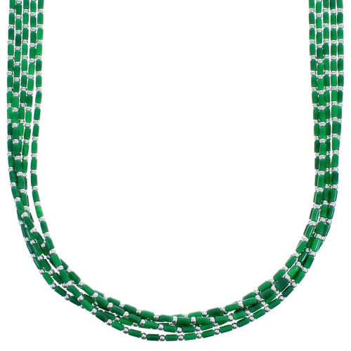 Southwestern Malachite Liquid Sterling Silver 5-Strand Necklace BX120688