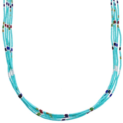 Tuquoise And Multicolor Liquid Sterling Silver 5-Strand Necklace BX120692