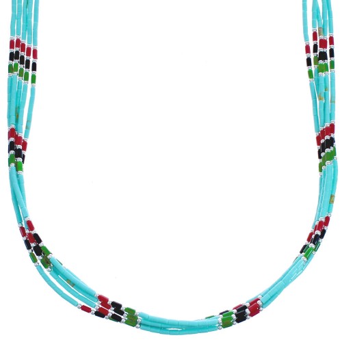 Authentic Liquid Sterling Silver 5-Strand Tuquoise And Multicolor Necklace BX120693