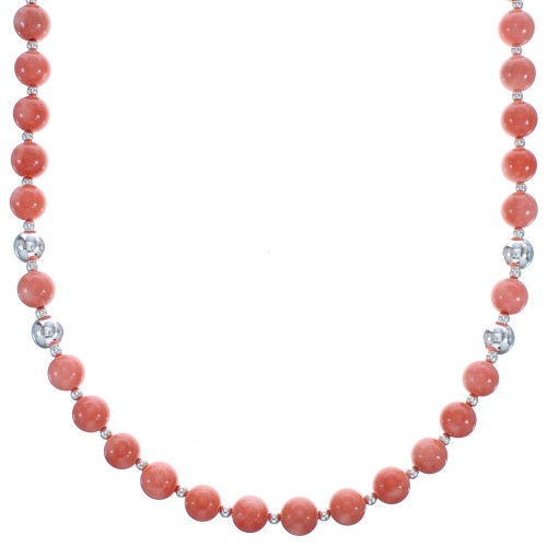 Pink Coral Southwestern Sterling Silver Beaded Necklace BX120704