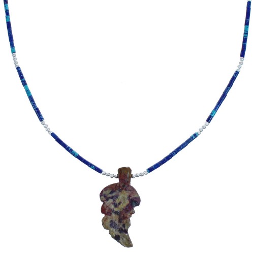 Southwest Sterling Silver Azurite And Jasper Leaf Bead Necklace BX120799