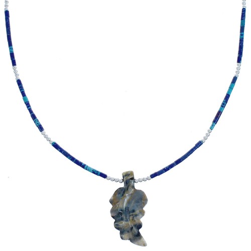 Authentic Sterling Silver Southwestern Azurite And Jasper Leaf Bead Necklace BX120800