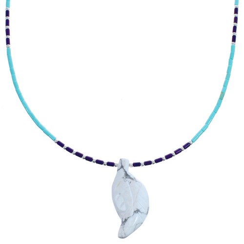 Turquoise And Sugilite Genuine Sterling Silver Leaf Bead Necklace BX120816