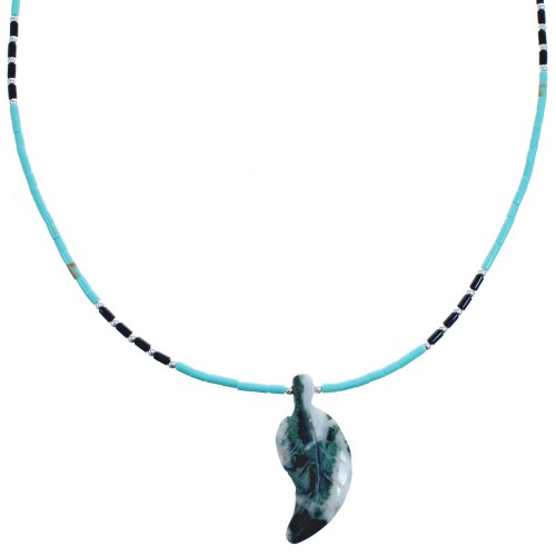 Genuine Sterling Silver Turquoise And Multicolor Southwestern Leaf Bead Necklace BX120820