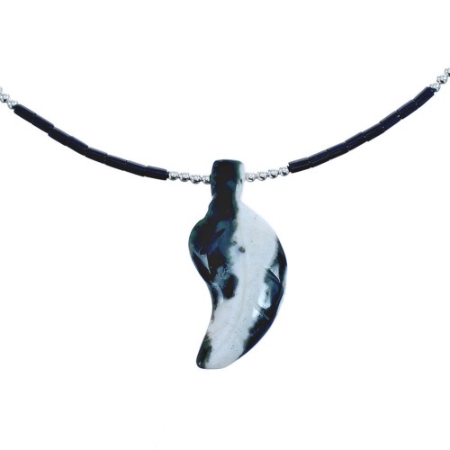 Onyx And Multicolor Agate Sterling Silver Leaf Southwest Bead Necklace BX120826
