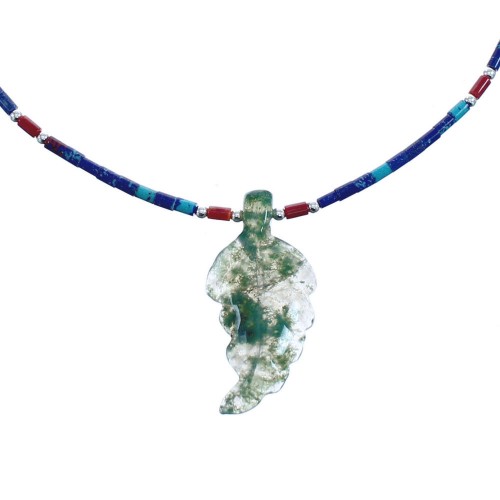 Genuine Sterling Silver Southwestern Multicolor And Azurite Leaf Bead Necklace BX120837