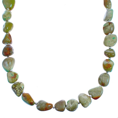 Green Turquoise Genuine Sterling Silver Southwestern Bead Necklace BX119769