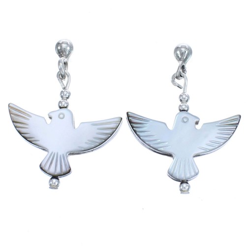 Sterling Silver Mother Of Pearl Thunderbird Post Dangle Earrings BX119792