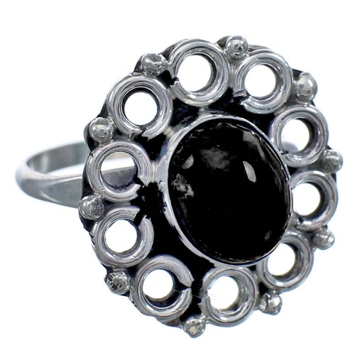 Onyx American Indian Sterling Silver Ring Size 7 BX119485