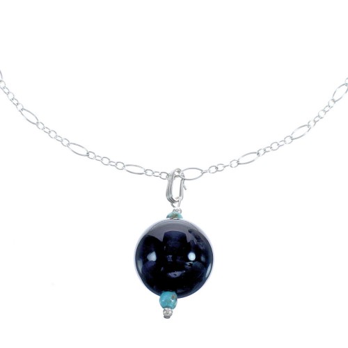 Sterling Silver Turquoise And Onyx Chain Necklace BX120759