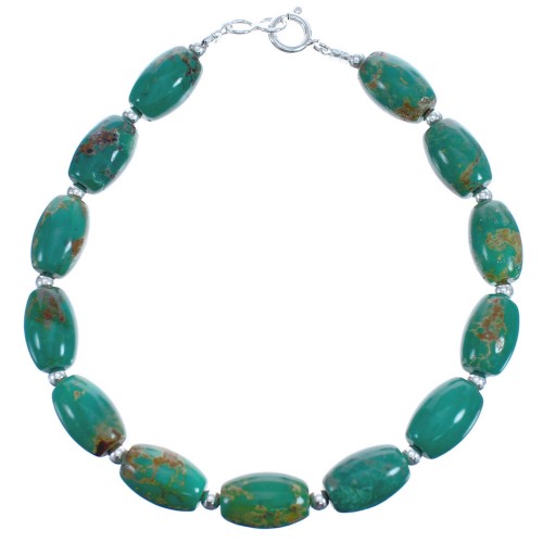 Green Turquoise Sterling Silver Barrel Bead Bracelet BX119824