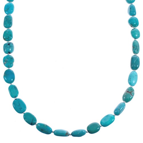 Genuine Sterling Silver Southwestern Turquoise Bead Necklace BX119707