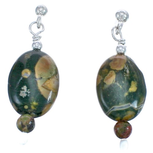 Rhyolite Genuine Sterling Silver Bead Post Dangle Earrings BX119720