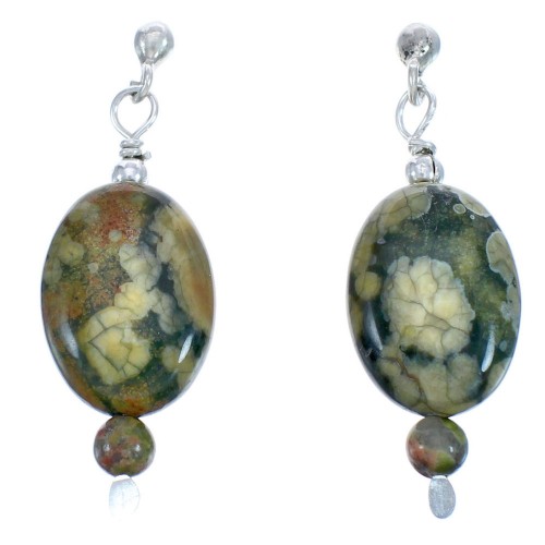 Authentic Sterling Silver Rhyolite Bead Post Dangle Earrings BX119721