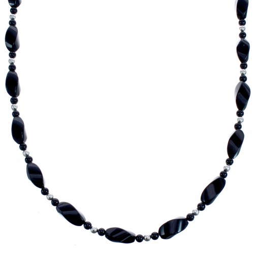 Southwestern Onyx Genuine Sterling Silver Bead Necklace BX119840