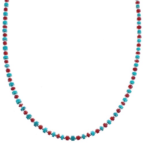 Sterling Silver Southwest Turquoise Coral Bead Necklace BX119842