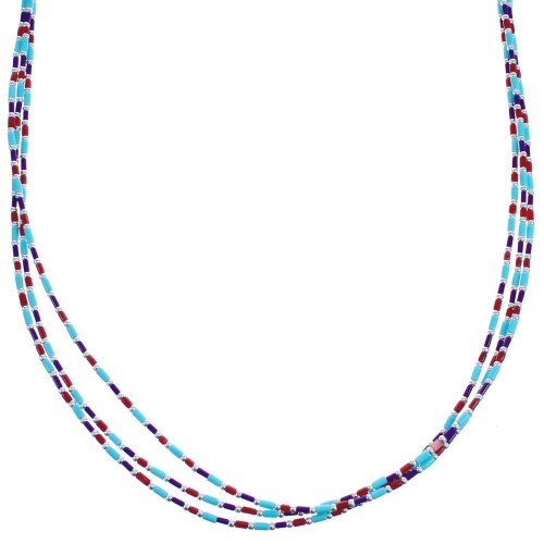 3-Strand Sterling Silver Multicolor Bead Necklace BX119843