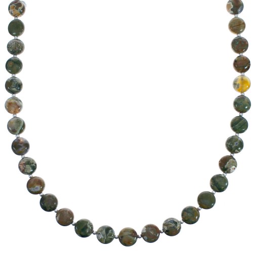 Green Jasper Sterling Silver Southwest Bead Necklace BX119920