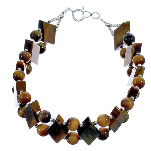 Southwestern Tiger Eye Authentic Sterling Silver Bead Bracelet BX119936