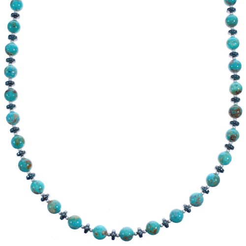 Turquoise and Hematite Southwest Sterling Silver Bead Necklace BX120554