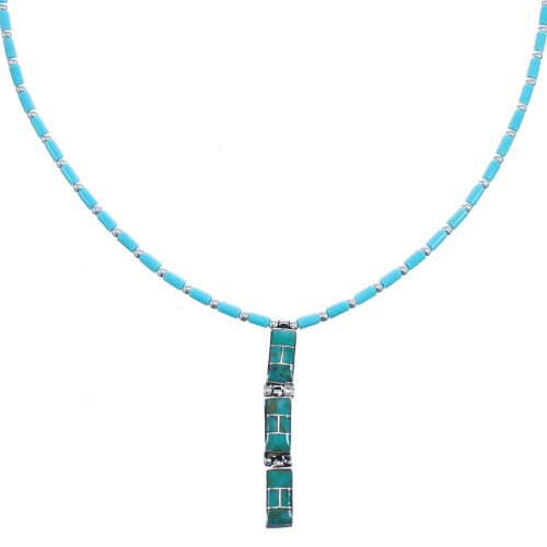 Southwest Sterling Silver Turquoise Bead Necklace And Pendant BX120558
