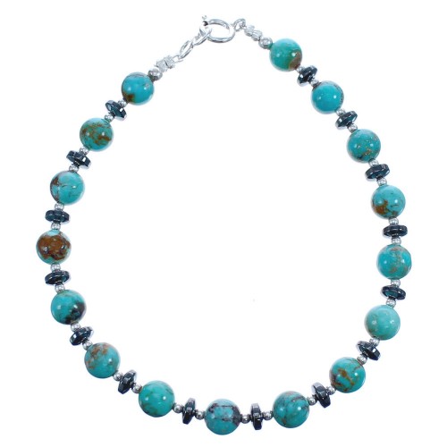 Turquoise And Hematite Sterling Silver Southwest Bracelet BX120571