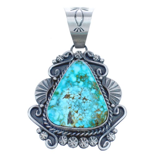 Authentic Sterling Silver Kingman Turquoise American Indian Pendant BX120394