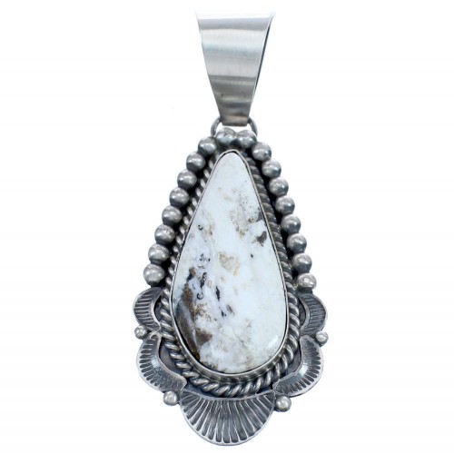 White Buffalo Turquoise Authentic Sterling Silver Navajo Pendant BX120396