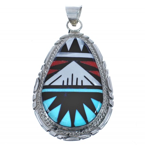 Genuine Sterling Silver Zuni Multicolor Inlay Pendant BX120401