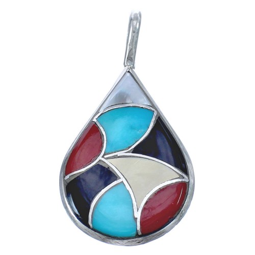 Zuni Multicolor Tear Drop Sterling Silver Pendant BX120410