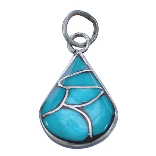 Turquoise Inlay Tear Drop Navajo Sterling Silver Pendant BX120411