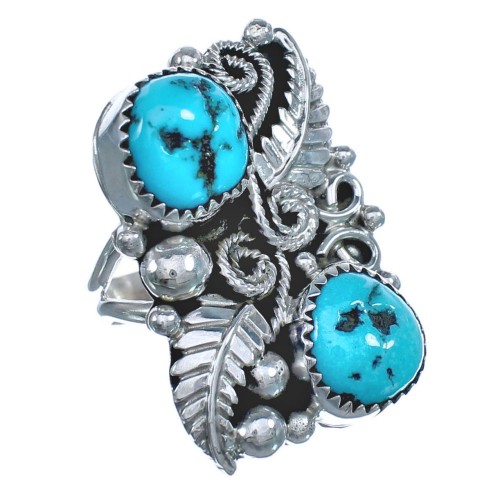 Native American Turquoise Sterling Silver Flower And Leaf Ring Size 6 BX120086