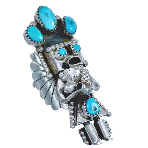 Turquoise Authentic Sterling Silver Navajo Kachina Figure Ring Size 8 BX120105