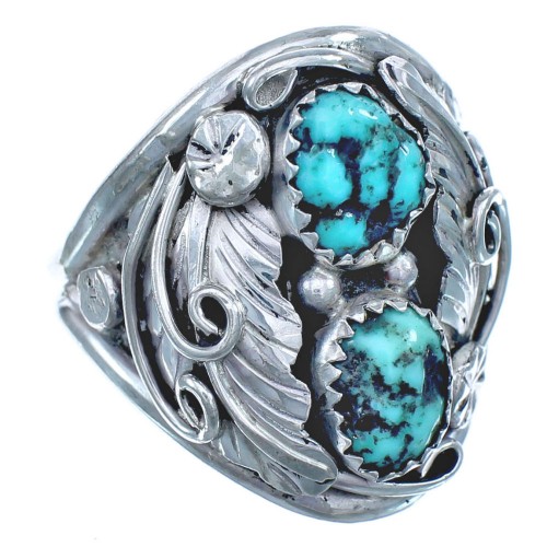 Sterling Silver Leaf Design And Turquoise Native American Ring Size 11 BX120114