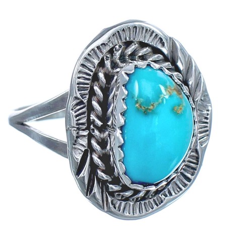 Sterling Silver Turquoise Native American Hand Crafted Ring Size 8-1/2 BX120116