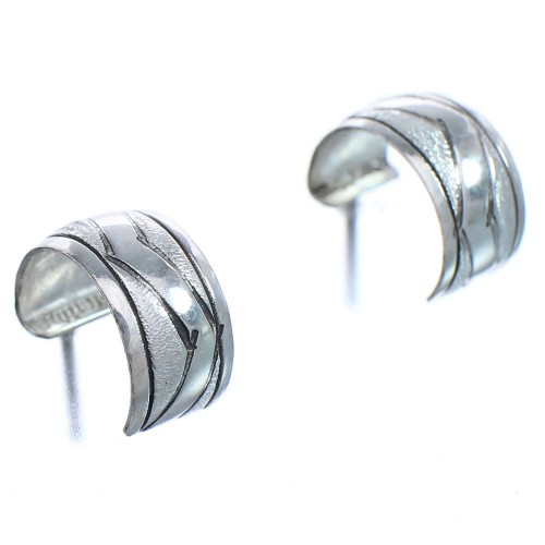 Navajo Zig Zag Pattern Sterling Silver Post Hoop Earrings BX119984
