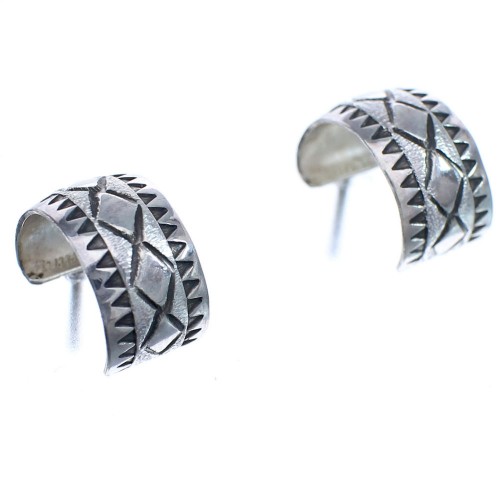 Native American Sterling Silver Diamond Pattern Post Hoop Earrings BX119987