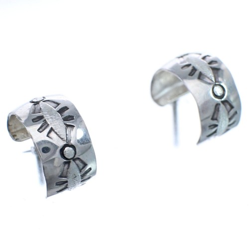 Authentic Sterling Silver Navajo Imprinted Post Hoop Earrings BX119989