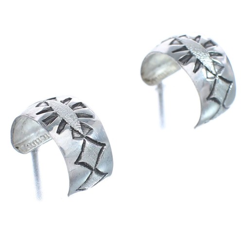Authentic Sterling Silver Native American Pattern Post Hoop Earrings BX119991