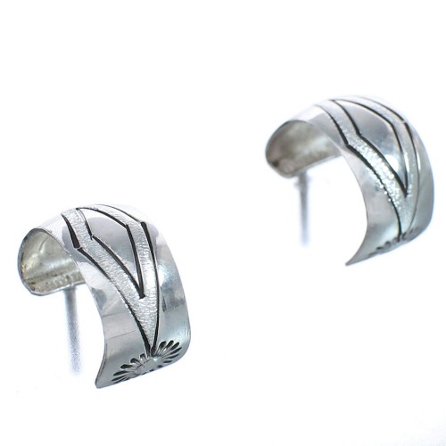 Native American Imprinted Authentic Sterling Silver Post Hoop Earrings BX119994
