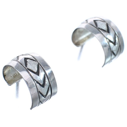 Native American Patterned Hand Crafted Sterling Silver Post Hoop Earrings BX120000