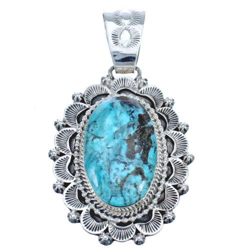Navajo Turquoise Sterling Silver Stamped Pendant BX119951