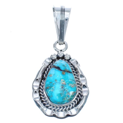 Turquoise Authentic Twisted Sterling Silver American Indian Pendant BX119952