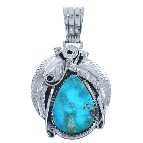 Native American Turquoise Genuine Sterling Silver Leaf Pendant BX119961