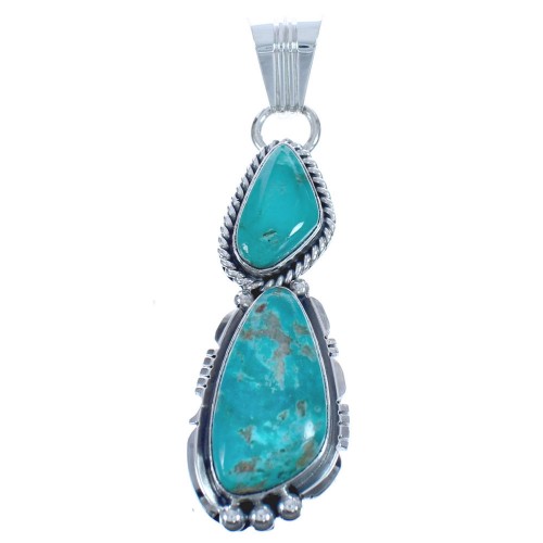 Turquoise Native American Authentic Twisted Sterling Silver Pendant BX119963