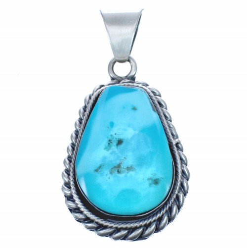 Authentic Navajo Genuine Sterling Silver Turquoise Pendant BX119973