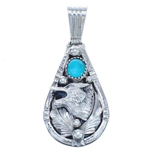 Turquoise Sterling Silver Native American Wolf Leaf Pendant BX119979