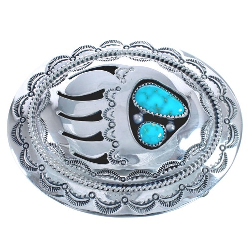 Turquoise Bear Paw Authentic Sterling Silver Belt Buckle BX120300