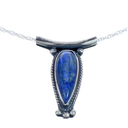 Lapis Navajo Sterling Silver Tear Drop Chain Necklace BX120323